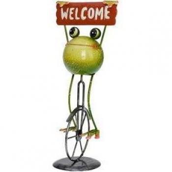 Figura Decorativa Ranita en Monociclo Welcome Verde 36,5x12x11 cm