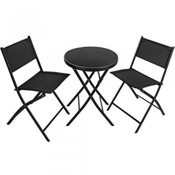 Conjunto de muebles para balcón Düsseldorf - 2 plazas, resistentes fibras textiles de rápido secado, mesa con cristal, robusta estructura de acero