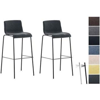 Set de 2 Taburetes Bar Hoover Tapizados en Tela Gris Oscuro con Estructura Metálica Negra