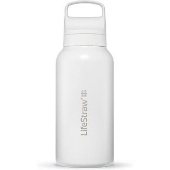LifeStraw Go Series Stainless Steel Water Bottle with 2-Stage Filter, 1 Liter, Polar White