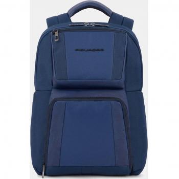 Piquadro Wallaby - Mochila para portátil de piel y tela con soporte para PC de 14 Azul
