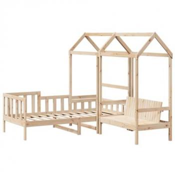 Set de sofá cama con banco y techo de madera maciza de pino 90x200 cm