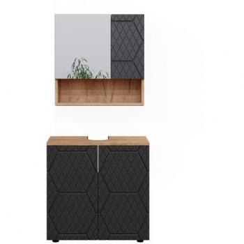 Conjunto de muebles de baño Irma, Rayas antracita, 2 partes, unidad base 60 cm