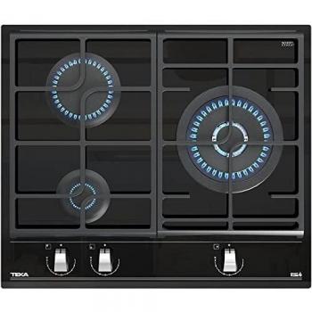 Teka Placa de Gas GZC63310XBB CristalGas con 3 Quemadores, Acero Inoxidable, Negro