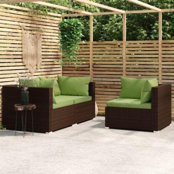 3 Piece Brown Poly Rattan Garden Lounge Set with Cushions