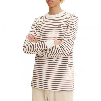 Tom Tailor Jersey de hombre en color marrón con rayas y cuello redondo