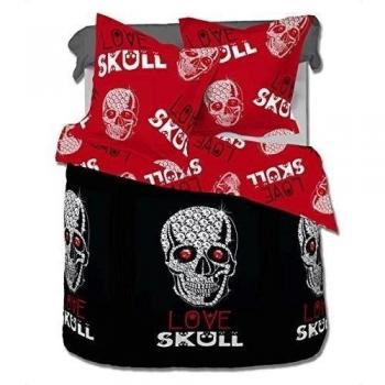 SoulBedroom Love Skull (Amor del craneo) Juego de Cama, 100% Algodón (Funda para edredón 140x200 cm y 1 Funda para Almohada 50x75 cm) / Cama de 90 cm (Individual)