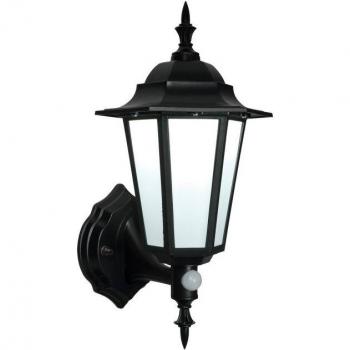 Aplique mural de exterior Evesham PIR Endon 54555, linterna de pared ligera de policarbonato esmerilado negro mate con textura, IP44, E27, 1 bombilla, altura 30 cm