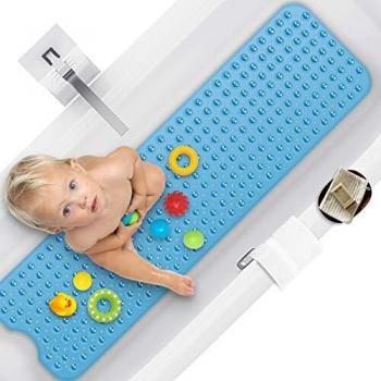 RenFox 40 * 100 cm Alfombrilla de Ducha Antideslizante Alfombrilla de para bañera, Lavable a máquina,con Orificios de Drenaje,Alfombrilla para Bañera Adecuado para Niños en Familia y Ancianos