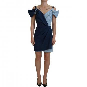 Dolce & Gabbana Chic Two Tone Denim Sheath Dress - IT42|M, Short Dresses, female, Blue, Size: S Blue Denim Mini Shift Dress
