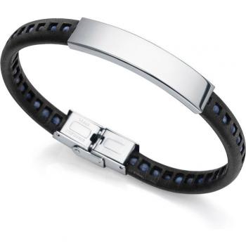 Pulsera de Acero Viceroy con Detalles en Piel Negra y Piedras de Sodalita