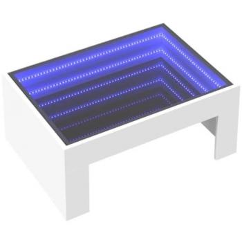 Mesa de centro con Infinity LED blanco 70x50x30 cm, madera de ingeniería blanca, vidrio, luces LED RGB