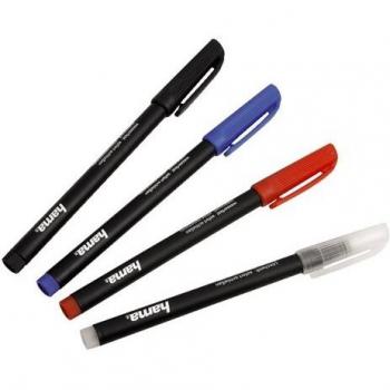 Hama 051197 - Pack de 3 rotuladores + Borrador, Color Negro/Azul/Rojo