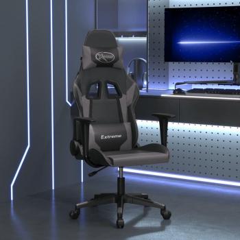 Silla Gaming de Masaje en Cuero Sintético Negro y Gris vidaXL