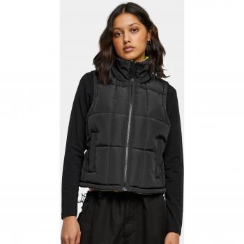 Urban Classics Ladies Reversible Cropped Puffer Vest - Black/Neon