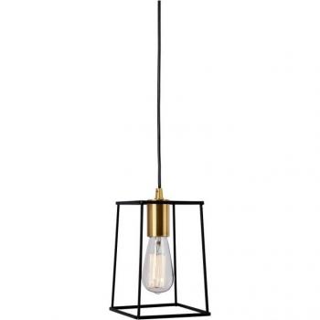 Lámpara colgante moderna Alanis Negro mate, dorado 1 luz E27 con pantalla negra mate