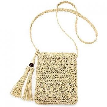 Bolso con Bandolera, JOSEKO Nuevo Hueco Tejido Tejido Hombro Tigado Playa Borla Bolso de Paja Femenino Beige