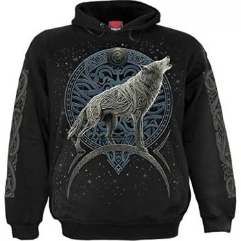 Spiral Celtic Wolf Black Hoodie for Men - Sizes S to 4XL