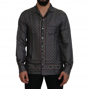 Dolce & Gabbana Gray Baroque Silk Satin Casual Shirt - IT38 | XS, Size: S