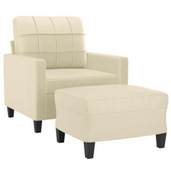 Sillón con taburete de cuero sintético color crema 60 cm
