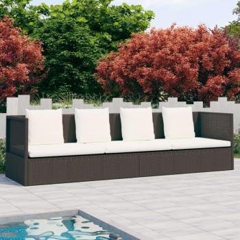 Sofá de jardín con cojines ratán sintético marrón, tumbona reclinable 7 posiciones, dimensiones 58x200x60 cm