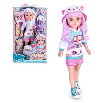 Nancy Catwaii - Muñeca para Peinar y Maquillar al Estilo Felino Kawaii Japonés, Outfit y Accesorios Inspirados en Gatitos, incluye Peine para Mechas, Pegatinas y Tatuajes