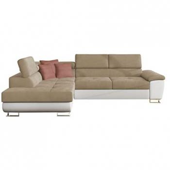Sofá rinconero Comfivo 166 con función de descanso y caja de ropa de cama, 270x202x71cm, color marrón claro