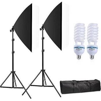 Kit de Iluminación para Fotografía Softbox 2 X 20 X 28 de 2x85 W Enchufe 5500K E27, Adecuado para Retrato de Estudio Fotográfico, Fotografía de Producto y Grabación de Video
