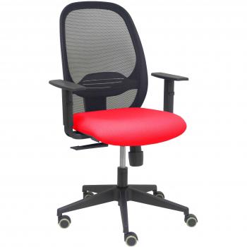 Silla de Oficina Cilanco Negra Malla Negra Asiento Bali Rojo Brazo Regulable Uso Intensivo Mecanismo Sincro con Regulador de Tensión Refuerzo Lumbar A