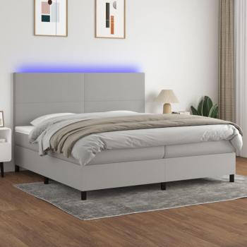 Colchón de cama box spring con muelles y tela LED gris claro 200x200 cm