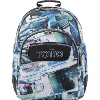 Mochila Totto Crayoles escolar con diseño de postales y casetes