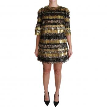 Dolce & Gabbana Polyester Black Gold Leopard Shift Mini Dress - IT40|S, Party Dresses, female, Black, Size: XS
