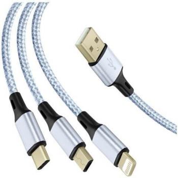 Cable USB 3 en 1 Carga Rápida 2M Nylon Trenzado USB-C Micro-USB Lightning