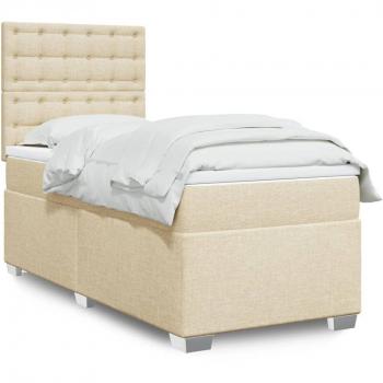 Cama box spring suave con colchón de tela color crema 100x200 cm