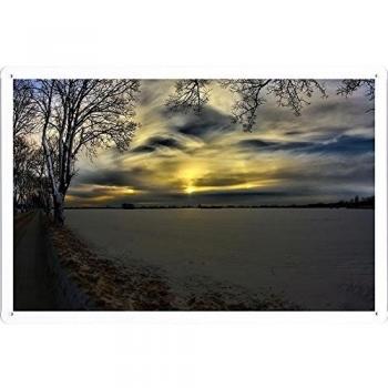 Metal cartel Cartel de chapa Hojalata sesión Road Evening Snowdrifts Snow Field Frost Winter 47256 Retro Vintage Pared Decoración by hamgaacaan