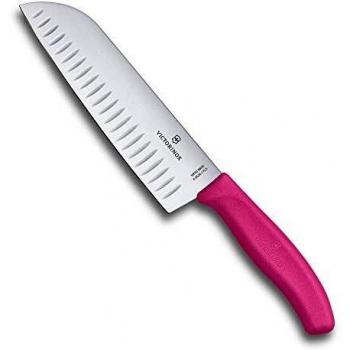Victorinox Küchen-Santokumesser Kullen Fibrox Cuchillo SANTOKU ALVEOLOS Rosa, Blister 6.8526.17L5B, Acero Inoxidable, 17 cm