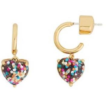 Gold Glitter Heart Huggie Earrings - One Size