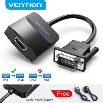 Adaptador Vention VGA a HDMI con Soporte de Audio 1080P para PC, Portátil y Proyector HDTV - Convertidor de Audio y Vídeo 15cm Negro