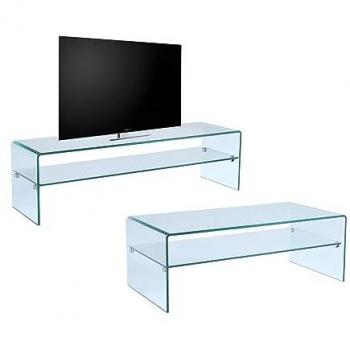 Conjunto Mesa de Centro + Mueble TV - Cristal Templado - Diseño Moderno STILEOS