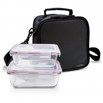 IRIS Basic Bolsa Porta Alimentos con 2 Contenedores, Tela, Negro, 21x13.5x22 cm