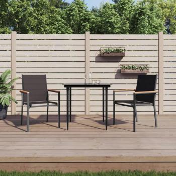Juego de comedor para jardín 3 piezas acero y textilene negro