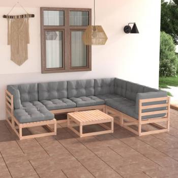 Conjunto de muebles de jardín 8 piezas con cojines en madera de pino maciza