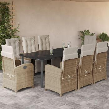 9-Piece Beige Poly Rattan Garden Dining Set with Cushions