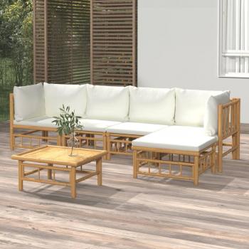 vidaXL 6-Piece Garden Lounge Set with Cream White Cushions and Bamboo Frame