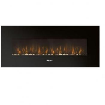 Chimenea eléctrica mural 2kW panorámica de cristal templado negro con mando a distancia Purline CHE-500