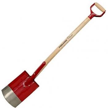 Pala de Jardín Fiskars Classic - Set de 4, Longitud 106 cm, Mango de Fresno y Cuchilla de Acero, Color Rojo