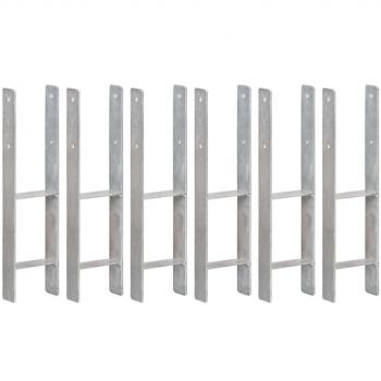 Anclajes de Valla vidaXL (6 unidades) Acero Galvanizado Plateado, Dimensiones: 7 x 6 x 60 cm, 8 x 6 x 60 cm, 10 x 6 x