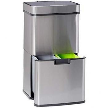Sistema de Separación de Basura Relaxdays 3 Compartimentos con Sensor, Acero Inoxidable, 60 L, Extraíble, Plateado, 74.5 x 42 x 31.5 cm