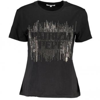 Patrizia Pepe Chic Contrast Crew Neck Cotton Tee - XS, T-Shirts, female, Black, Size: XS Short Sleeve Cotton T-Shirt with Contrast Details