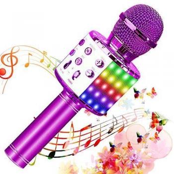 SunTop Micrófono Karaoke Bluetooth, Microfono Inalámbrico Karaoke, Portátil con Altavoz y Luces LED, Reproductor KTV doméstico con función de grabación
